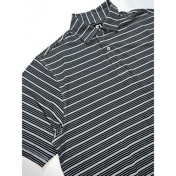 FootJoy Polo Shirt Mens Size L Black Gray Striped Golf Mind Over Matter Sleeve - Picture 4 of 16